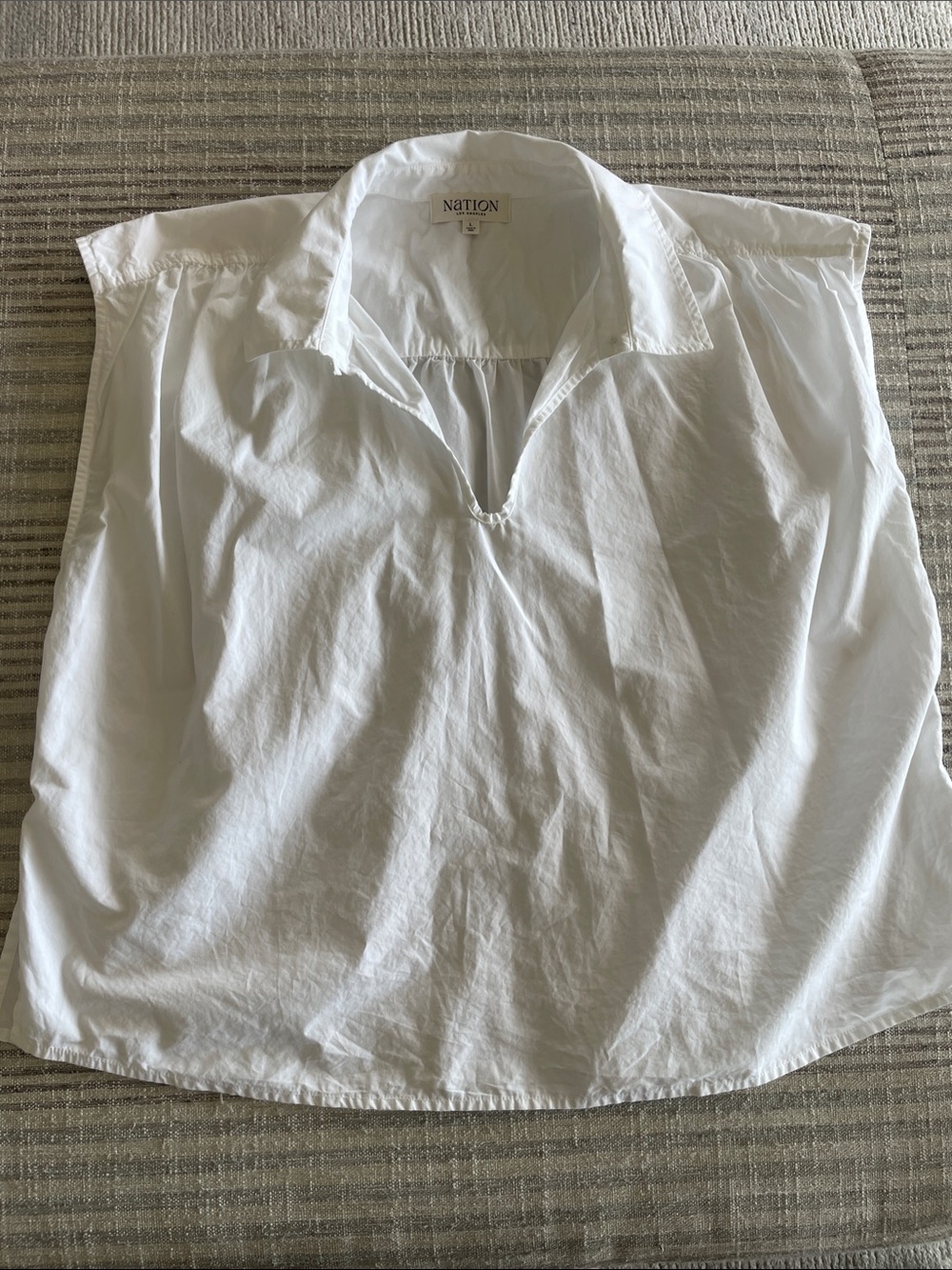 Nation White Split-Neck Cotton Blouse